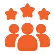 Three orange people icons with three orange stars above them.