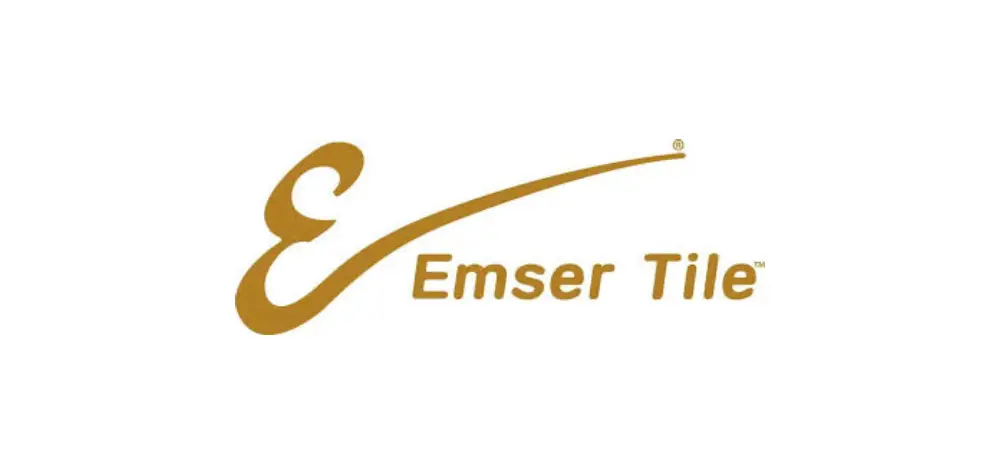 Logo featuring elegant script and gold color for Emser Tile.