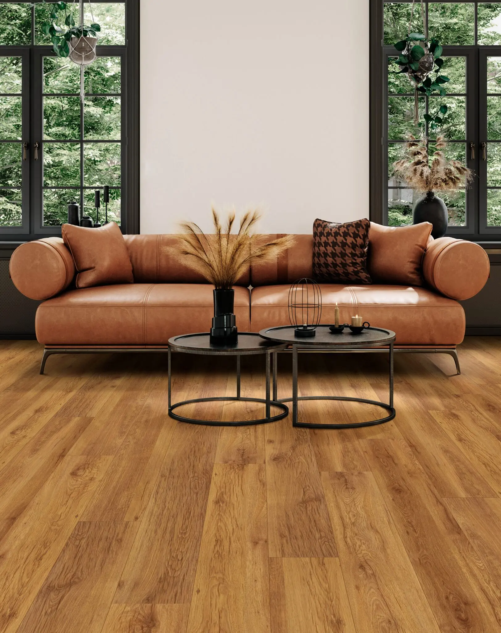a leather sofa in a living room
