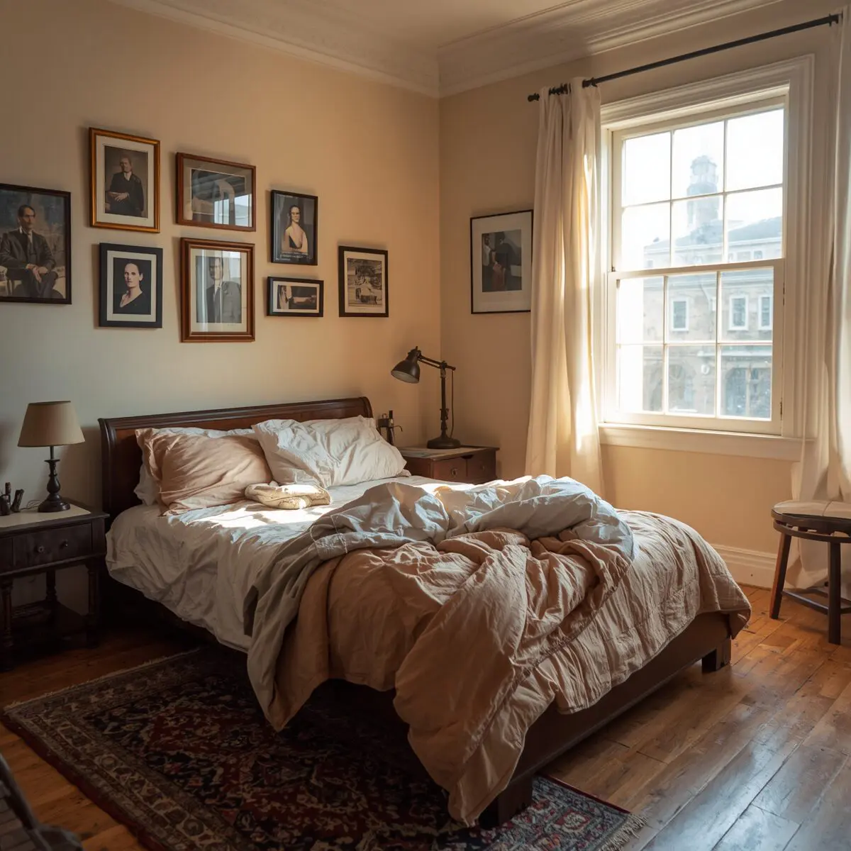 a room with king size bed